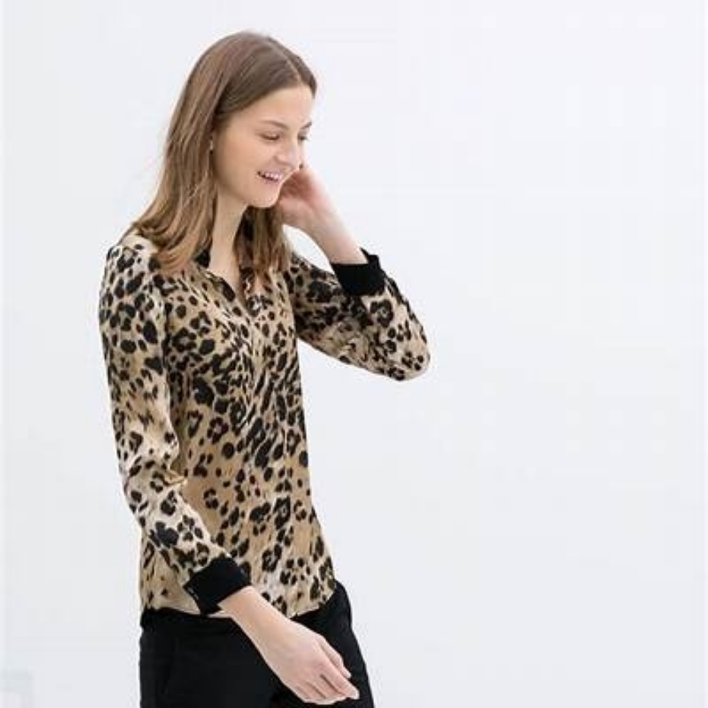 Zara Leopard Print Blouse Animal Print Top, XL